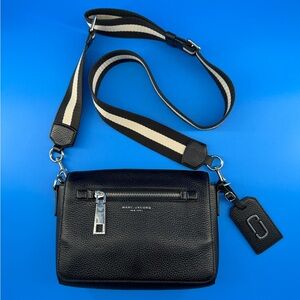 Marc Jacobs Pebbled Leather Saddlebag Crossbody with Striped Webbing Strap